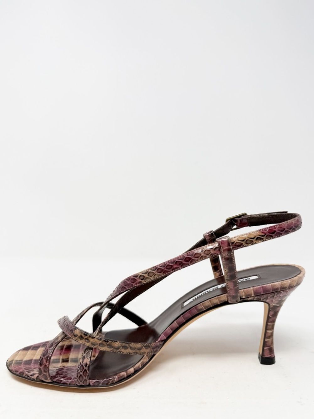 Manolo Blahnik Python Strappy Sandals Slingback Heels Womens Size EU 37.5 - Picture 7 of 11